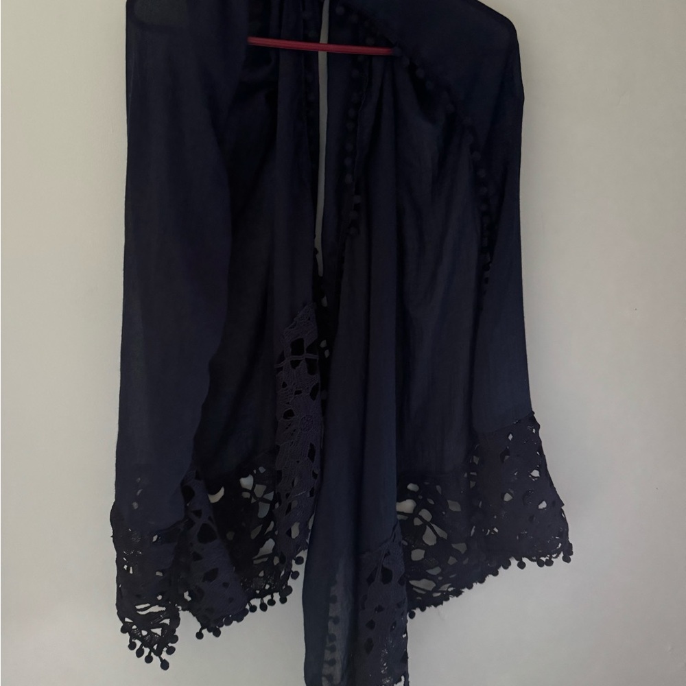 Navy Crochet Trim Lightweight Scarf